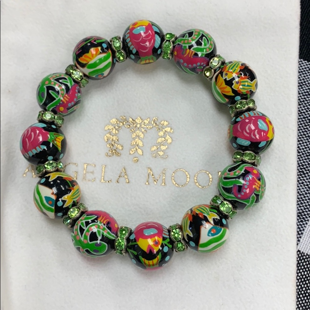 Angela Moore hand painted bracelet w/ crystals